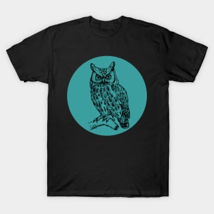 Halloween Owl, Portents, Omens, Signs, and Fortunes - Teal and Black Style T-Shirt